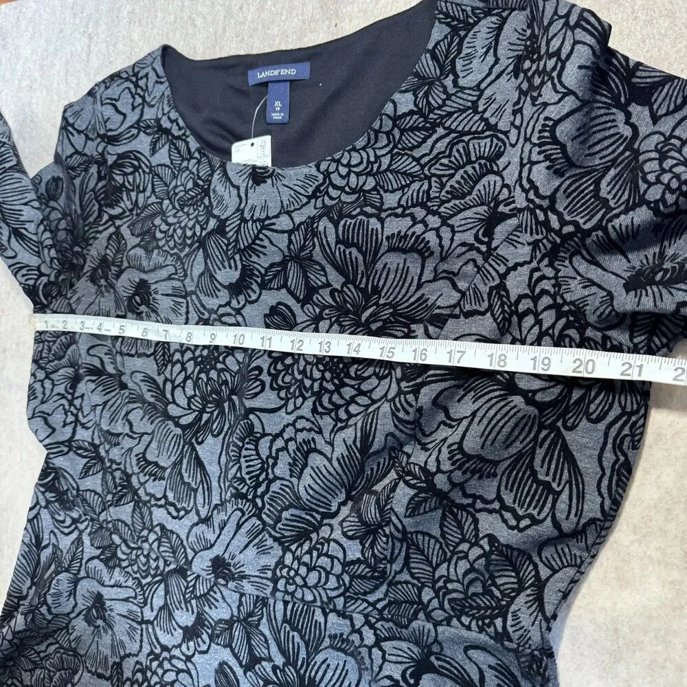 Lands End gray flocked velvet floral dress women’s XL NEW whimsigoth modest - Picture 6 of 9